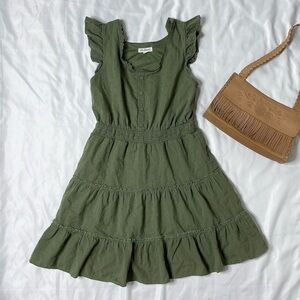 100% Cotton Green Ruffle Dress